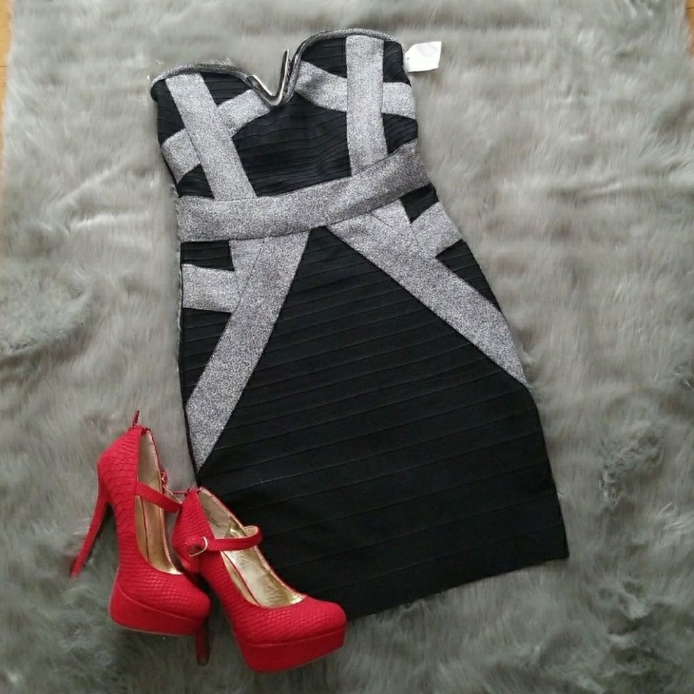 WOW Couture Black and Silver Bodycon Straple Dress